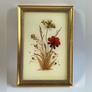 Vintage Pressed Flowers in gold painted wood frame